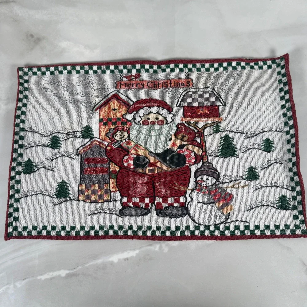 Set of 4 Merry Christmas Tapestry Placemats Santa Snowman Gifts Holiday‎ Festive